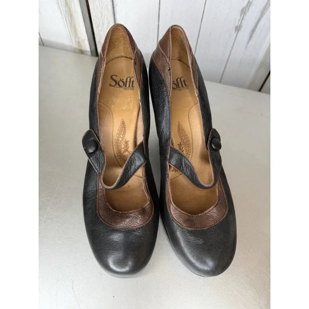 Söfft Mary Jane Heels Women Viva Shoes Black Brown Black Leather Salsa Sz 8.5